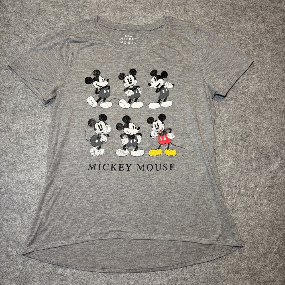Disney Mickey Mouse XL Graphic T-Shirt Gray Black Cotton Blend